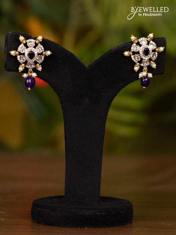 Beaded voilet necklace with floral pendnat in victorian finish