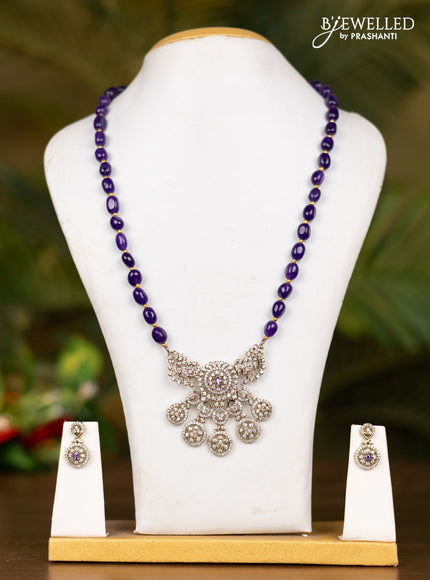 Beaded voilet necklace with floral pendnat in victorian finish