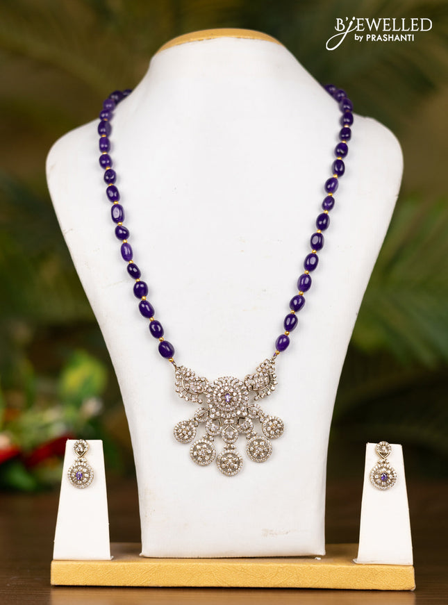 Beaded voilet necklace with floral pendnat in victorian finish
