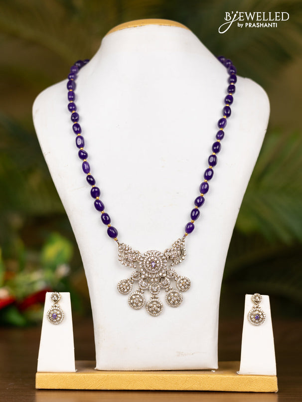 Beaded voilet necklace with floral pendnat in victorian finish