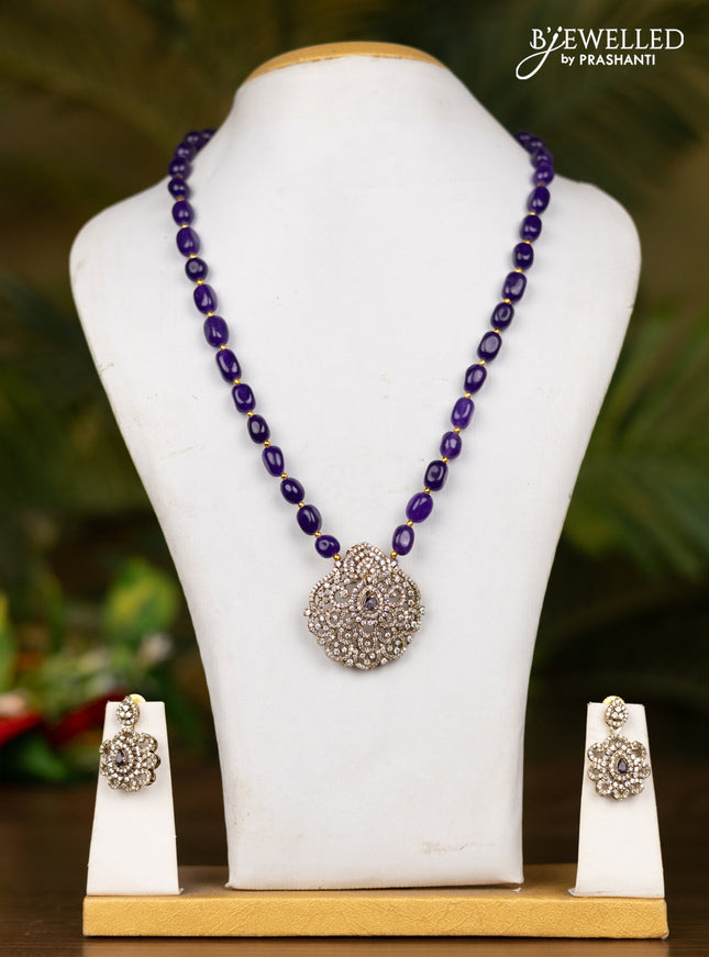 Beaded voilet necklace with floral pendnat in victorian finish