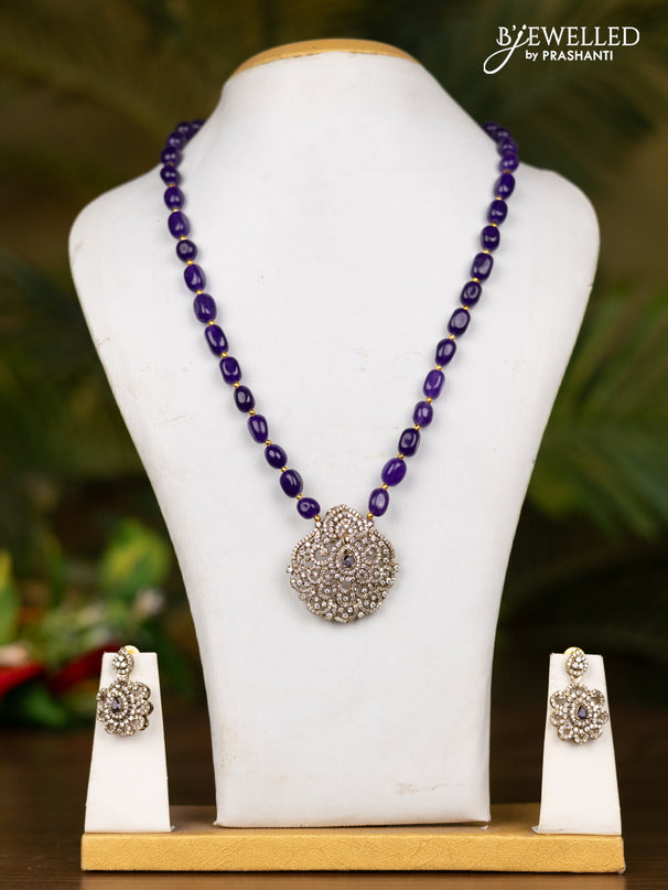 Beaded voilet necklace with floral pendnat in victorian finish