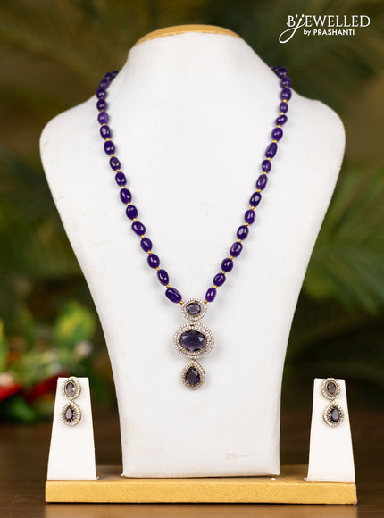 Beaded voilet necklace with pendnat in victorian finish