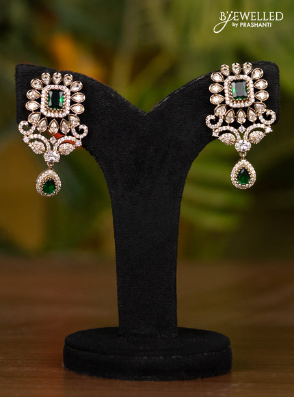 Beaded triple layer dark green necklace with double peacock pendant in victorian finish