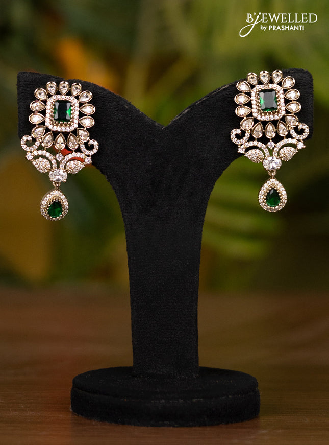 Beaded triple layer dark green necklace with double peacock pendant in victorian finish