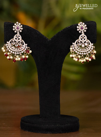 Beaded triple layer maroon necklace with floral pendant in victorian finish