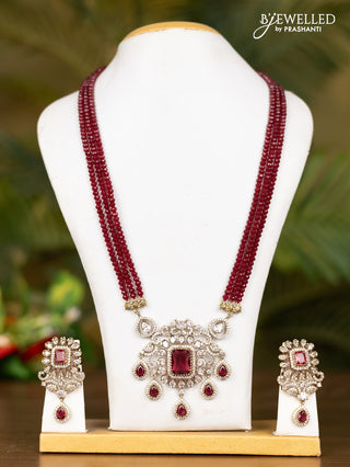 Beaded triple layer maroon necklace with double peacock pendant in victorian finish