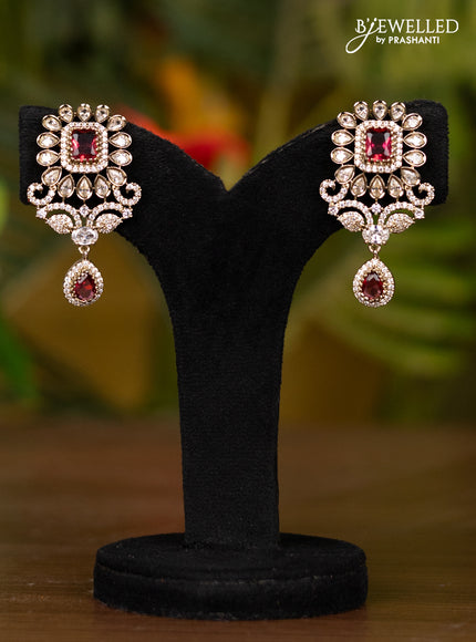 Beaded triple layer maroon necklace with double peacock pendant in victorian finish