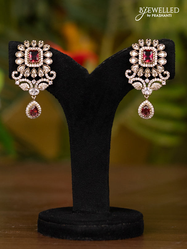 Beaded triple layer maroon necklace with double peacock pendant in victorian finish