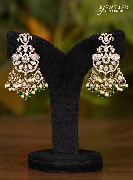 Beaded triple layer dark green necklace with double peacock pendant in victorian finish