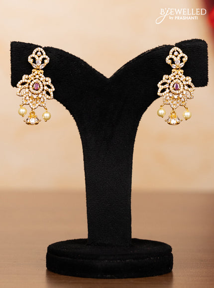 Pearl triple layer haaram with ruby & cz stones and hangings