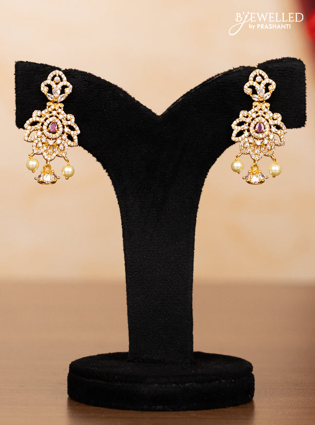 Pearl triple layer haaram with ruby & cz stones and hangings