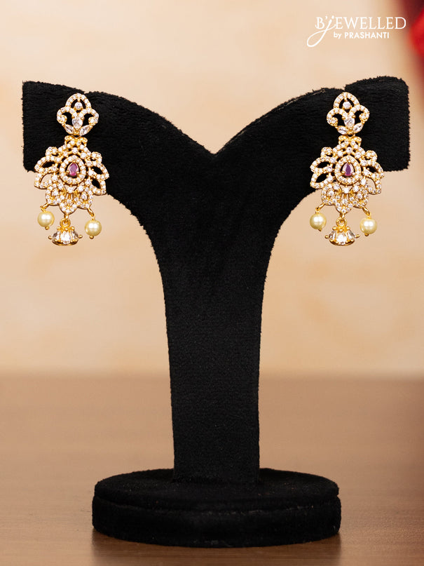 Pearl triple layer haaram with ruby & cz stones and hangings