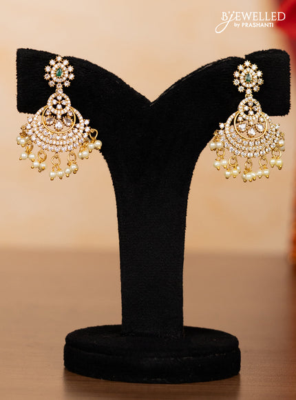 Pearl triple layer haaram with emerald & cz stones and pearl hangings