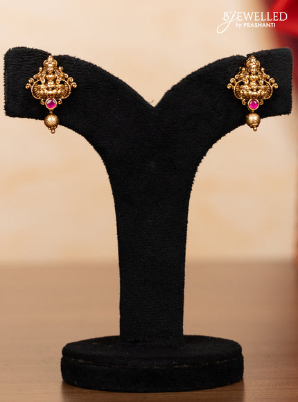 Pearl double layer haaram lakshmi pendant with kemp jadau stones and golden beads hangings