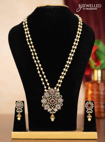Pearl double layer haaram with multicolour & cz stones and pearl hanging