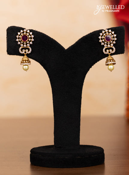 Pearl double layer haaram with multicolour & cz stones and pearl hanging