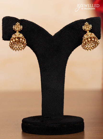 Pearl triple layer haaram lakshmi pendant with kemp stones and golden beads hangings