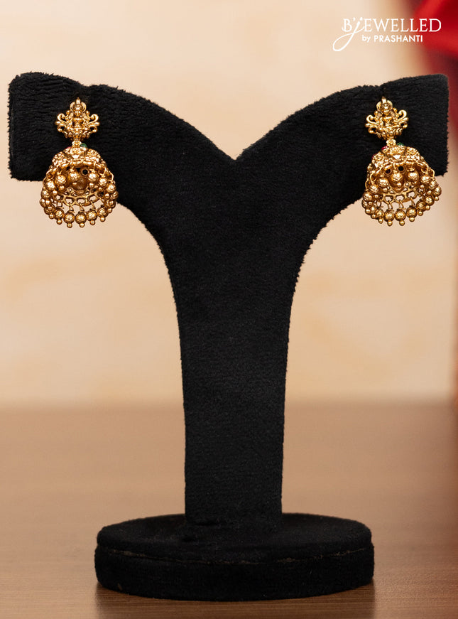 Pearl triple layer haaram lakshmi pendant with kemp stones and golden beads hangings