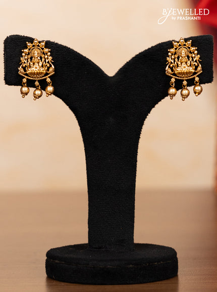 Pearl double layer haaram lakshmi pendant with ruby stones and golden beads hangings