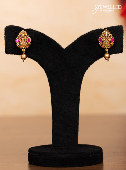 Pearl double layer haaram lakshmi pendant with kemp jadau stones and golden beads hangings
