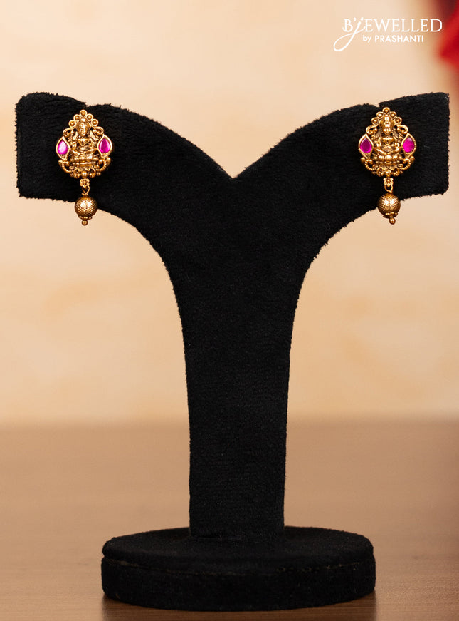Pearl double layer haaram lakshmi pendant with kemp jadau stones and golden beads hangings