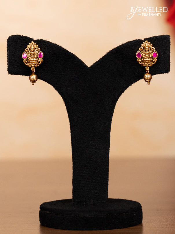 Pearl double layer haaram lakshmi pendant with kemp jadau stones and golden beads hangings