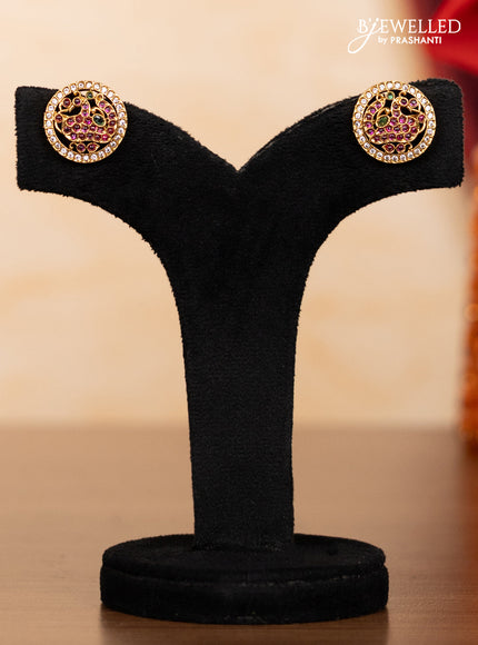 Pearl double layer haaram peacock design with kemp & cz stones and golden beads hangings