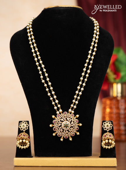 Pearl double layer haaram with kemp and cz stones