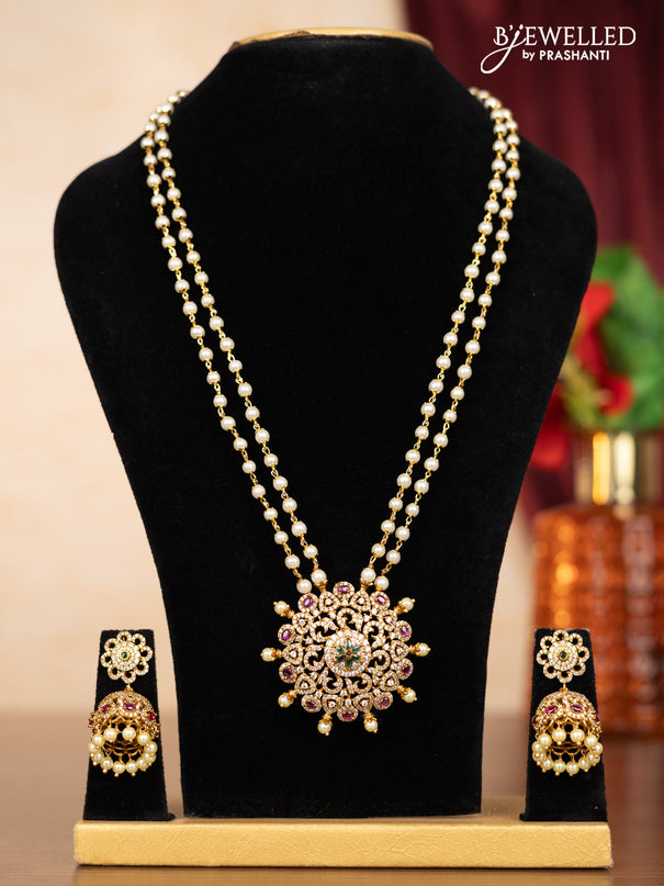 Pearl double layer haaram with kemp and cz stones