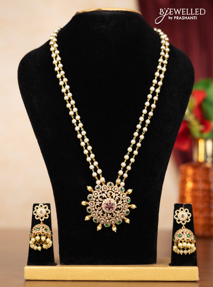 Pearl double layer haaram with kemp and cz stones
