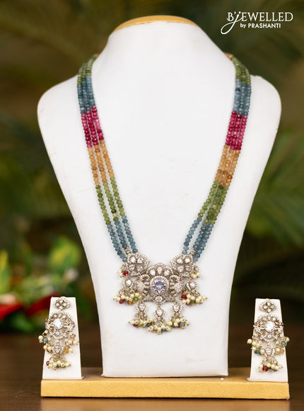 Beaded triple layer multicolor necklace with elephant pendant in victorian finish
