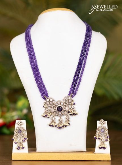 Beaded triple layer voilet necklace with elephant pendnat in victorian finish