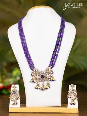 Beaded triple layer voilet necklace with elephant pendnat in victorian finish