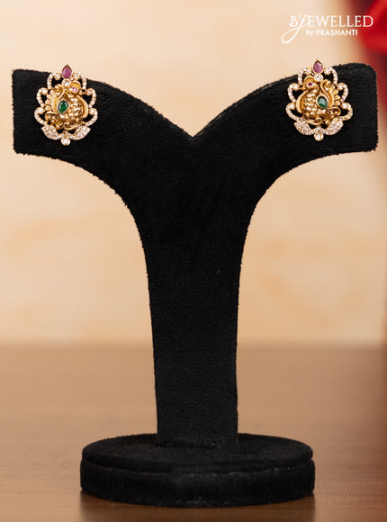 Pearl triple layer haaram ramdarbar pendant with kemp & cz stones and pearl & golden beads hangings