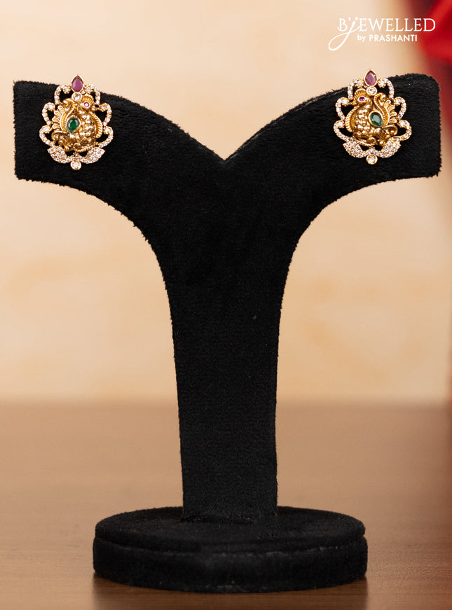 Pearl triple layer haaram ramdarbar pendant with kemp & cz stones and pearl & golden beads hangings