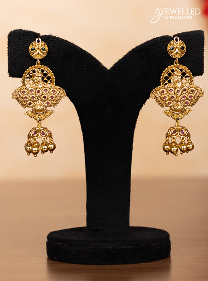 Pearl triple layer haaram radha krishna pendant with kemp stones and golden beads hangings