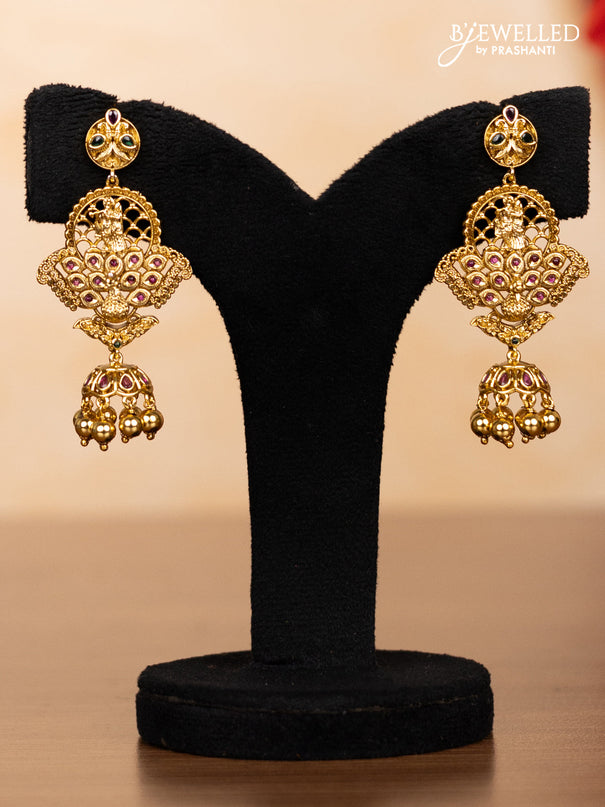 Pearl triple layer haaram radha krishna pendant with kemp stones and golden beads hangings