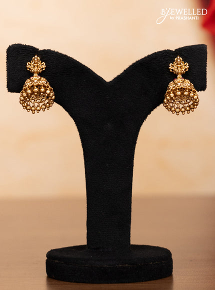 Pearl double layer haaram lakshmi pendant with ruby stones and golden beads hangings