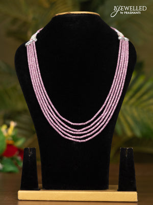 Beaded pink multilayer crystal necklace