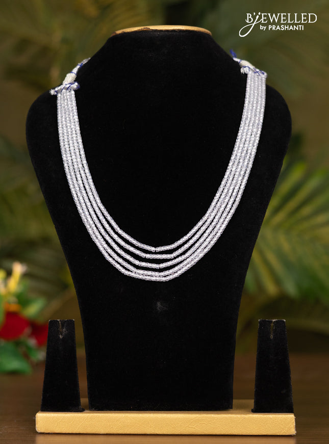 Beaded light grey multilayer crystal necklace