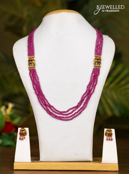 Beaded pink necklace with antique elephant pendant in kemp stones