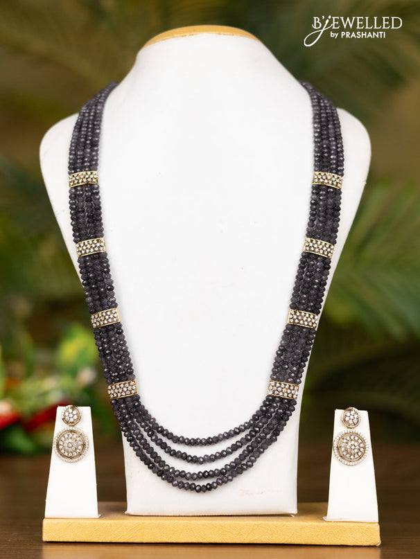 Beaded multilayer grey necklace with floral pendant in victorian finish