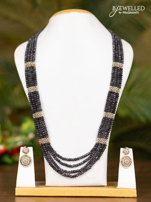 Beaded multilayer grey necklace with floral pendant in victorian finish