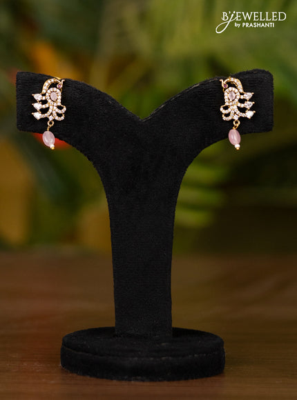 Beaded pink multilayer necklace with peacock pendant in victorian finish