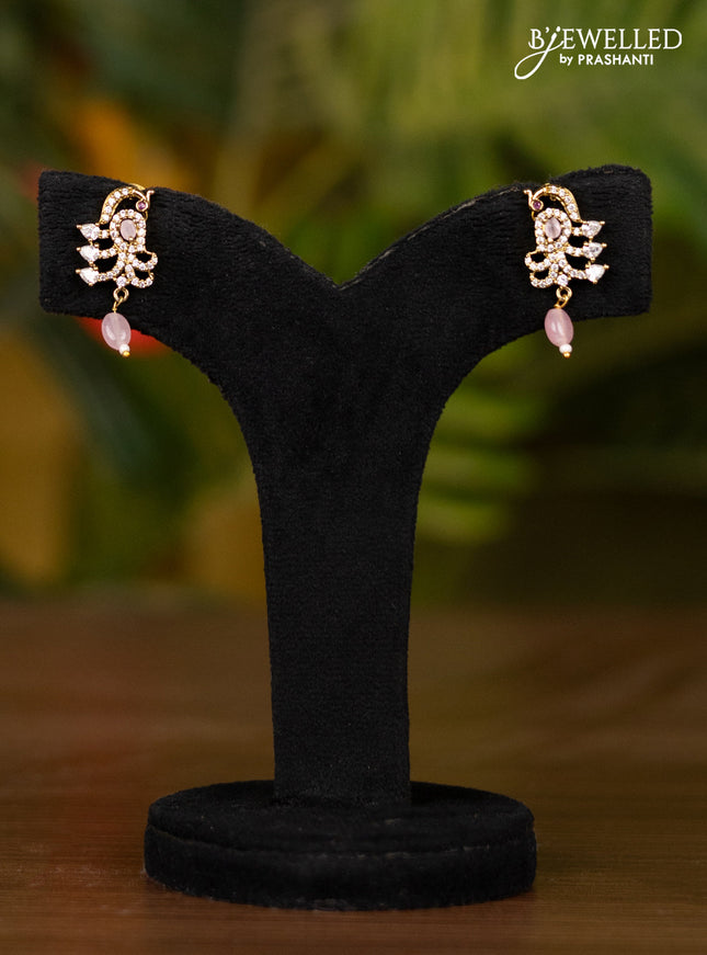 Beaded pink multilayer necklace with peacock pendant in victorian finish