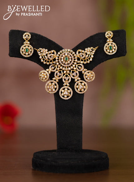 Antique pendant set peacock design with emerald & cz stones and hangings