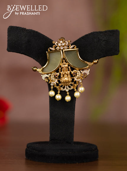 Antique pendant set lakshmi design with cz stones and pearl hangings