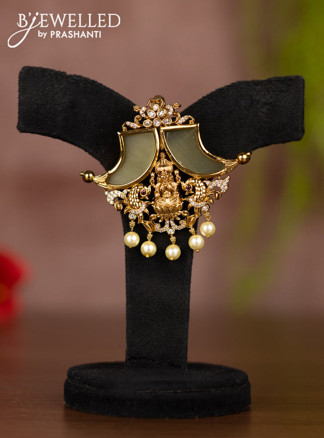 Antique pendant set lakshmi design with cz stones and pearl hangings