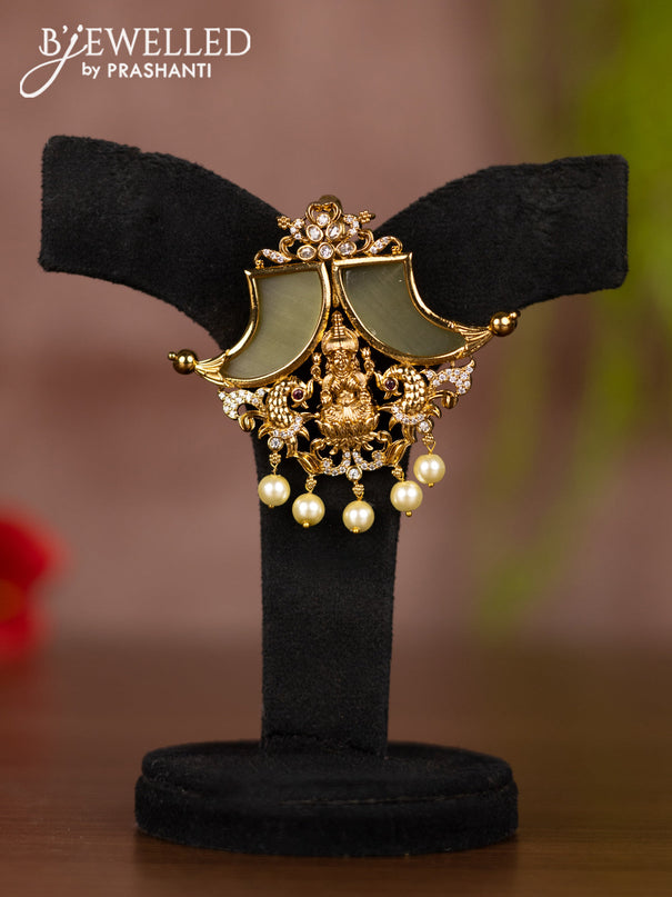 Antique pendant set lakshmi design with cz stones and pearl hangings